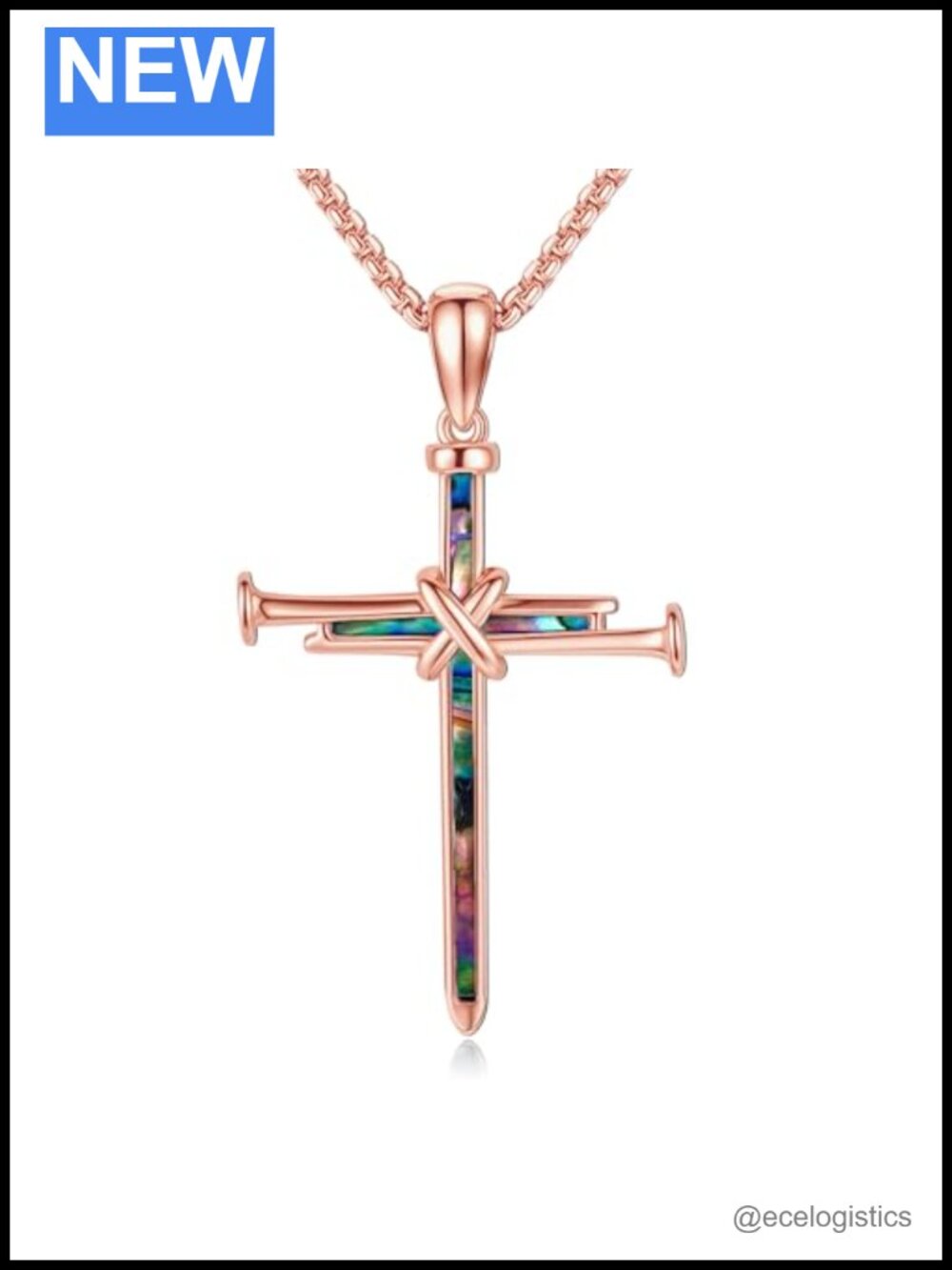 925 Sterling Silver Abalone Cross Pendant Necklace